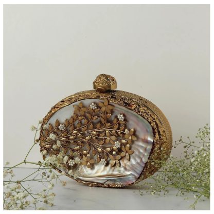 Vintage Gold Leaf Mother-of-Pearl Oval Evening Bag - Image 6