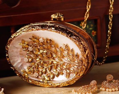 Vintage Gold Leaf Mother-of-Pearl Oval Evening Bag - Image 5