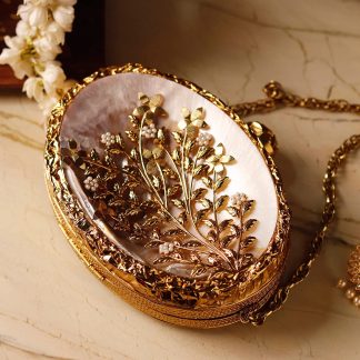 Vintage Gold Leaf Mother-of-Pearl Oval Evening Bag