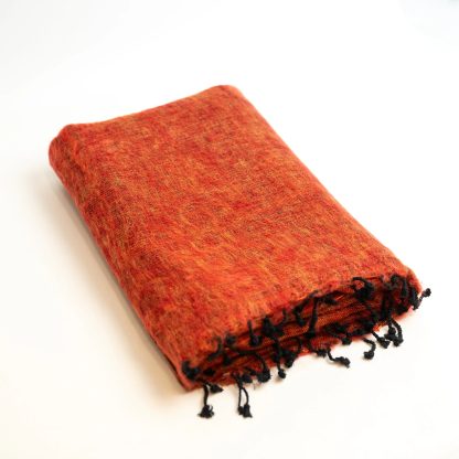 Warm orange, red and black tassel blended blanket - Image 9