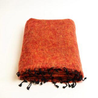 Warm orange, red and black tassel blended blanket