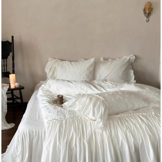 3D embroidered pure white bedding four-piece set