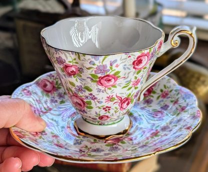 English pastoral floral bone china cup and saucer set