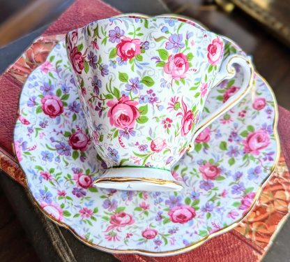 English pastoral floral bone china cup and saucer set - Image 5