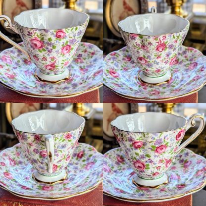 English pastoral floral bone china cup and saucer set - Image 4