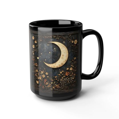 Moonlit Night Flowers Black Glaze Mug - Image 8