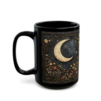 Moonlit Night Flowers Black Glaze Mug
