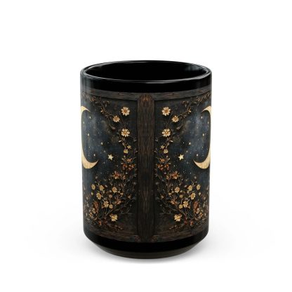 Moonlit Night Flowers Black Glaze Mug - Image 4