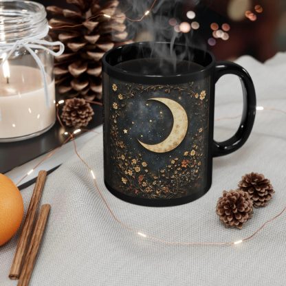 Moonlit Night Flowers Black Glaze Mug - Image 2