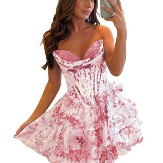 Pink Floral Tube Top Cake Dress