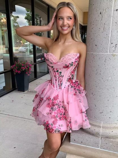 Pink Floral Tube Top Cake Dress - Image 2
