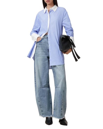 Blue and white striped contrast shirt dress - Image 6