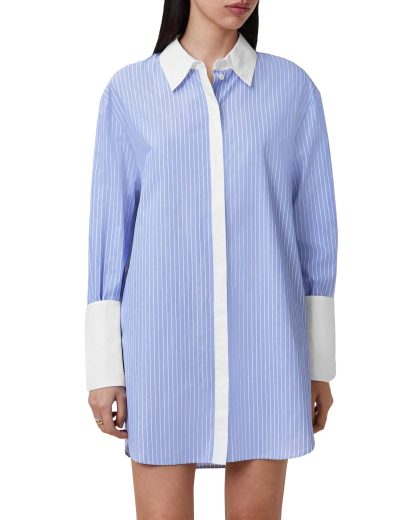 Blue and white striped contrast shirt dress - Image 5