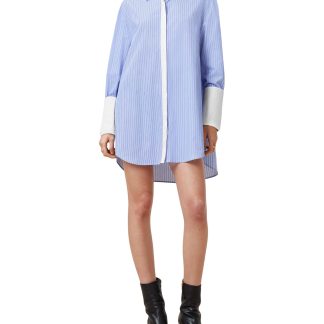 Blue and white striped contrast shirt dress