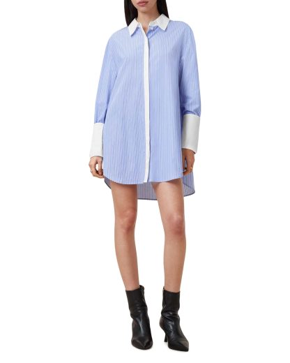Blue and white striped contrast shirt dress