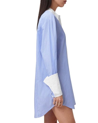 Blue and white striped contrast shirt dress - Image 3