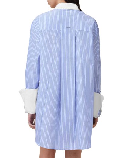 Blue and white striped contrast shirt dress - Image 2