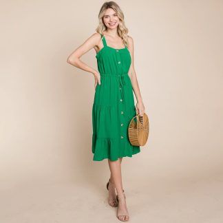 Retro holiday style buttoned waist suspender dress