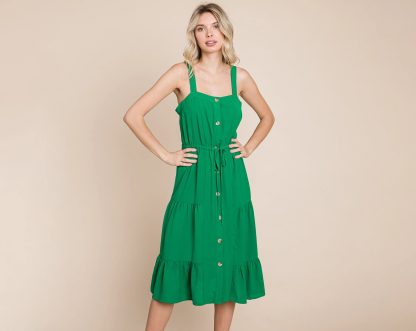 Retro holiday style buttoned waist suspender dress - Image 4