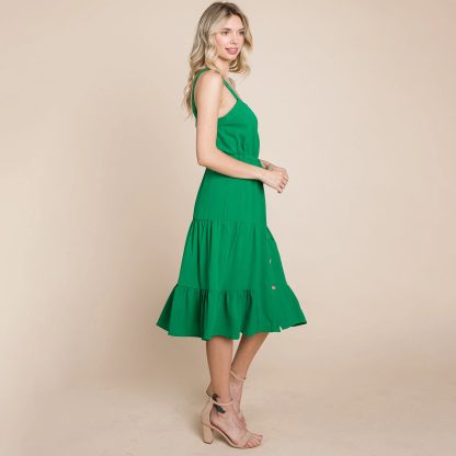 Retro holiday style buttoned waist suspender dress - Image 3
