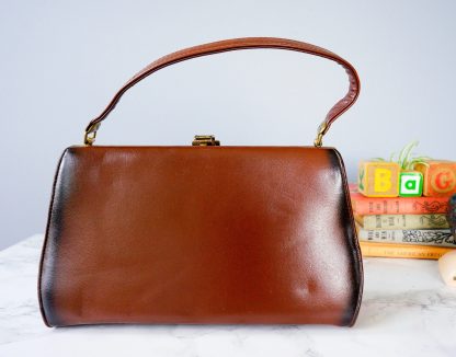 Vintage brown oil leather metal buckle handbag - Image 6