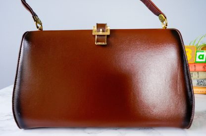 Vintage brown oil leather metal buckle handbag - Image 3