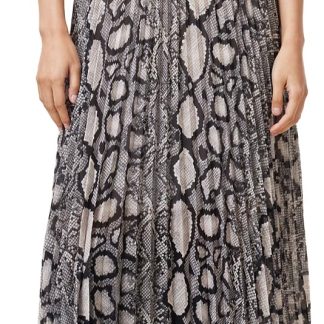 Snake print suspender pleated maxi skirt