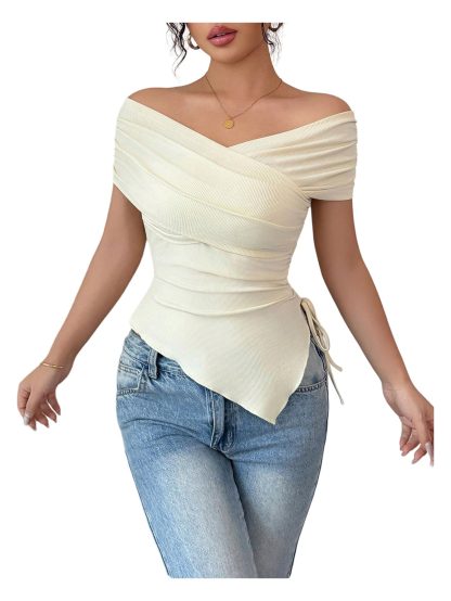 French elegant off-the-shoulder short-sleeved top - Image 5