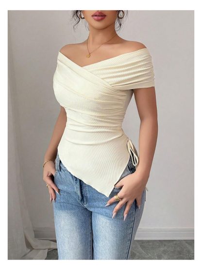 French elegant off-the-shoulder short-sleeved top - Image 4