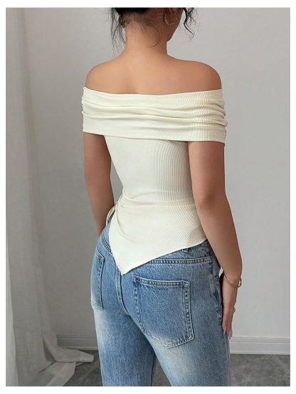 French elegant off-the-shoulder short-sleeved top - Image 3