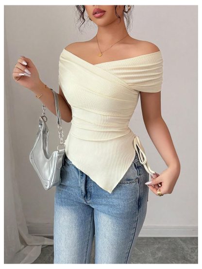French elegant off-the-shoulder short-sleeved top - Image 2
