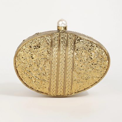 Vintage Gold Mesh Mother-of-Pearl Oval Evening Bag - Image 4