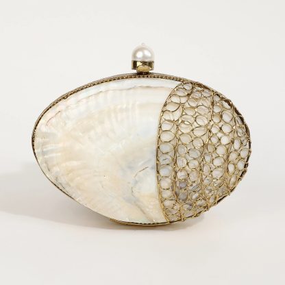 Vintage Gold Mesh Mother-of-Pearl Oval Evening Bag
