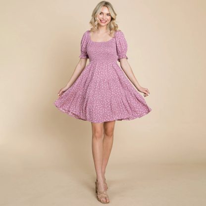 Gentle lavender floral square neck puff sleeve dress - Image 5