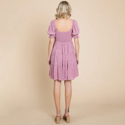 Gentle lavender floral square neck puff sleeve dress - Image 3