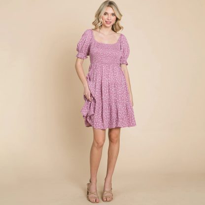 Gentle lavender floral square neck puff sleeve dress - Image 2