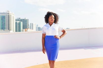 Royal blue pleated high waist midi skirt - Image 2