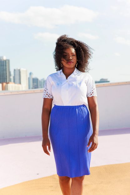 Royal blue pleated high waist midi skirt - Image 9