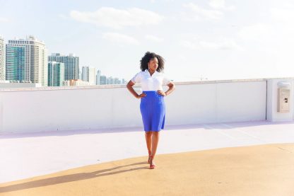 Royal blue pleated high waist midi skirt