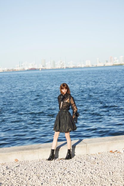 Black high waist fluffy umbrella skirt - Image 2