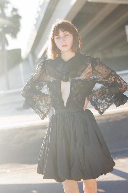 Black high waist fluffy umbrella skirt - Image 9