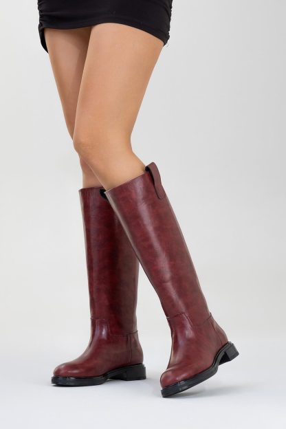 Vintage burgundy high-top knight boots