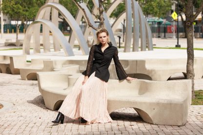 Light pink multi-layered pleated high-waisted maxi skirt - Image 9