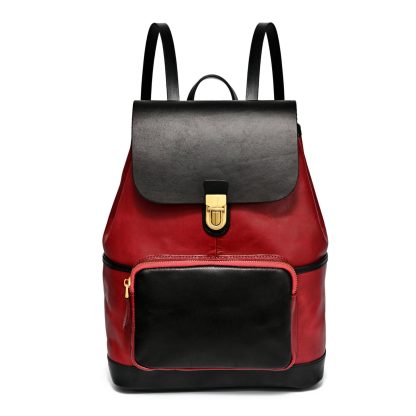 Retro contrasting leather backpack - Image 7