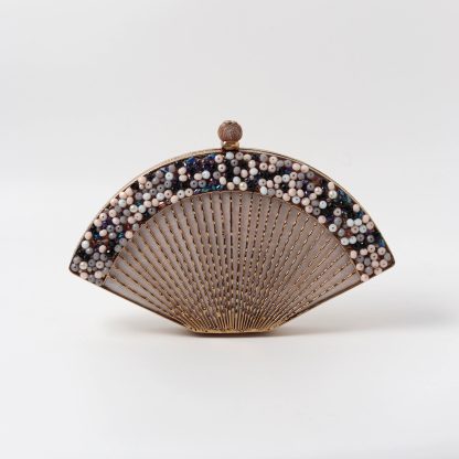 Vintage fan-shaped beaded clutch
