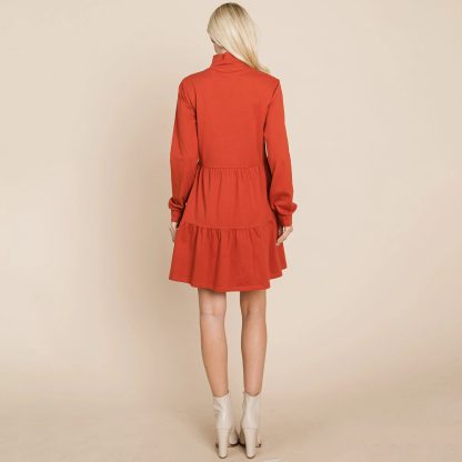Retro Casual Polo Neck Half-Zip Cake Dress - Image 5