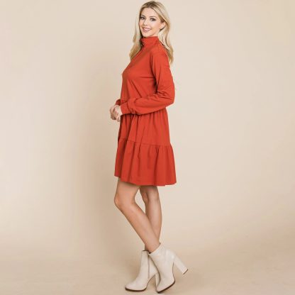 Retro Casual Polo Neck Half-Zip Cake Dress - Image 2