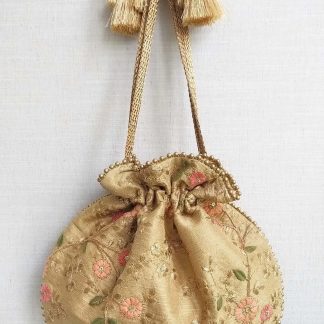 Vintage embroidered tassel drawstring bag