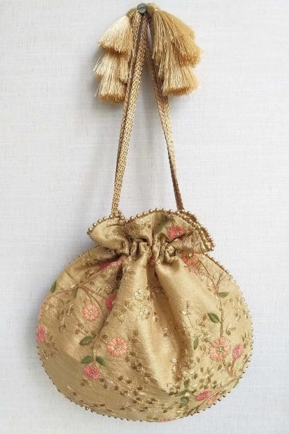 Vintage embroidered tassel drawstring bag