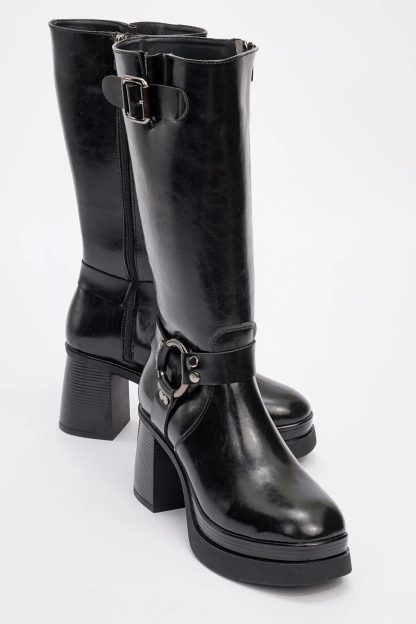 Cool metal buckle thick-soled mid-calf boots